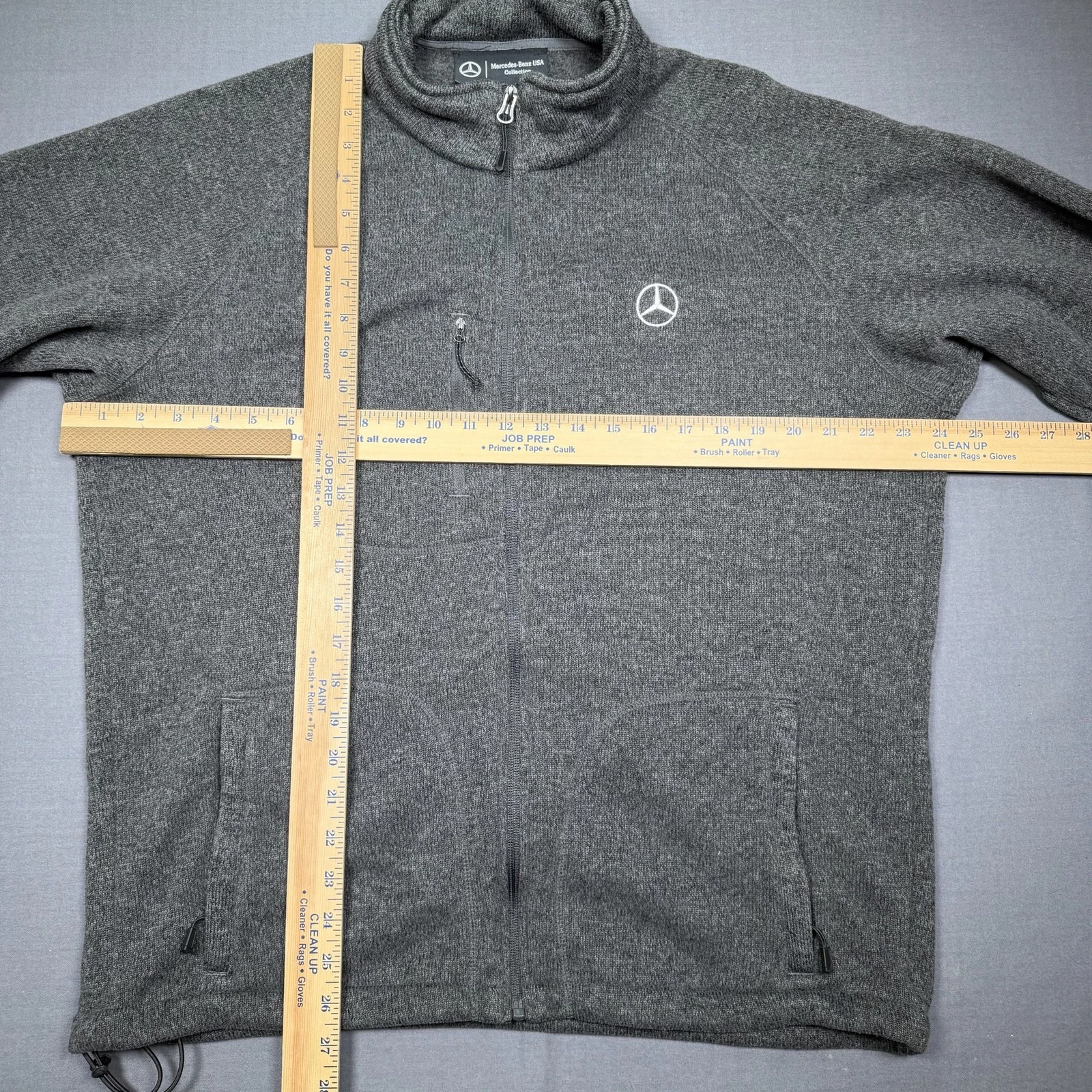 Mercedes-Benz Jacket Mens Large Gray Fleece Full Zip Stand Collar Logo Pockets image 5