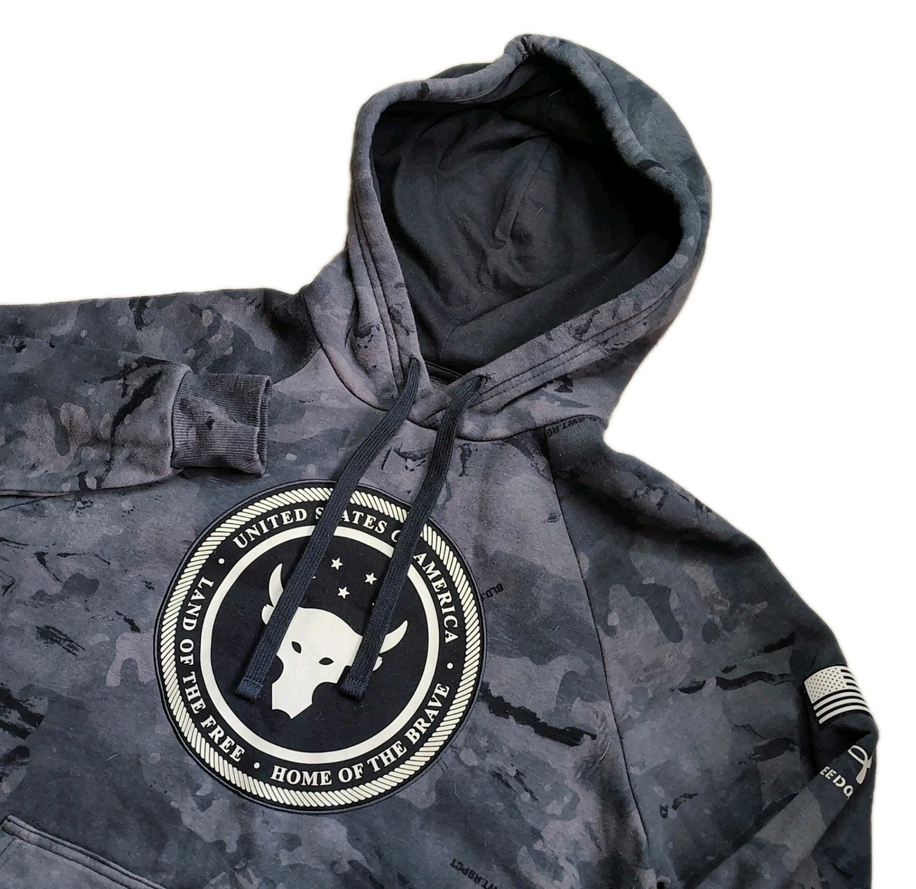 Under Armour Project Rock Veterans Day Freedom Hoodie Mens Medium Gray Camo