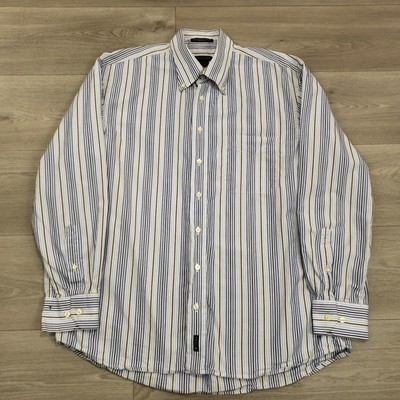 GANT Button Down Shirt Men's XL Dress Fit Striped Cotton Long Sleeve Blue Brown