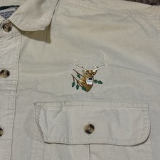 Cabelas Mens XL Shirt Tan Khaki Short Sleeve Buck Head Button Up