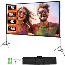 Projector Screen with Stand, 150 inch 16:9 4K 1080 HD Outdoor Movie Screen with