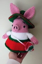 Handmade Crochet Christmas Pig with Removable Clothes Stuffed Animal