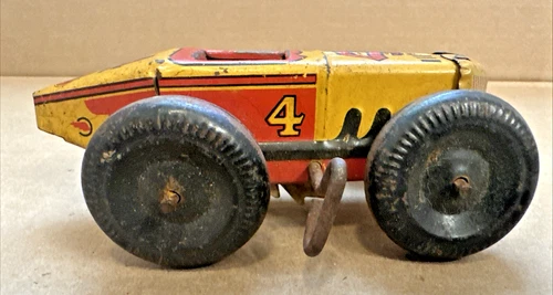 Vintage Marx (Midget) No 4 Boat Tail Race Car Wind-Up Tin Litho Parts or Repair