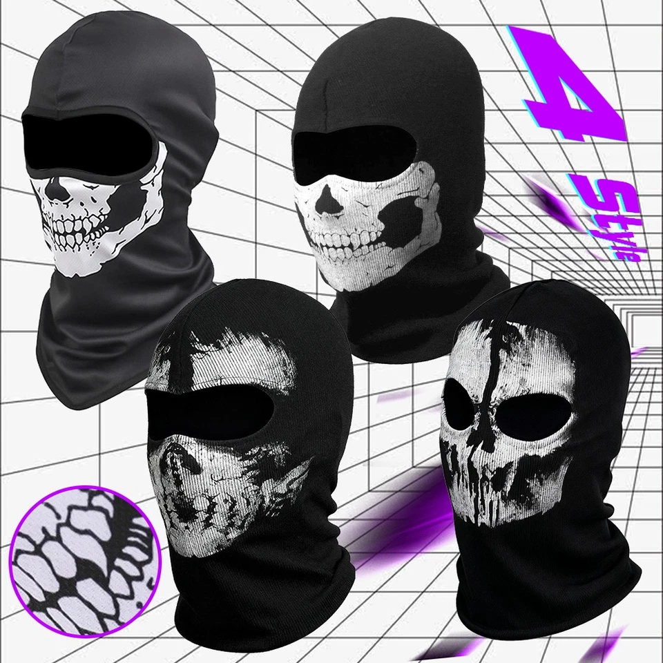 Balaclava Face Mask Halloween Ghost Skull Cover Ski Motorcycle Running Sun Hood - Image 2 of 4