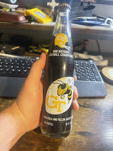 Vintage Coca Cola Bottle - 1990 National Football Champions Yellow Jackets
