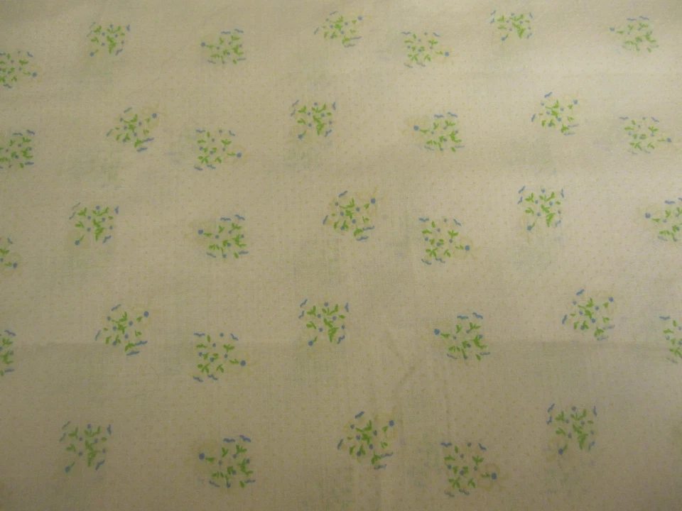 Vtg White Dotted Swiss Fabric Dots Tiny Floral Green Bllue 1yd 21" x 45 - Image 3 of 4