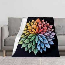 Vibrant Floral Design Flannel Blanket - Soft Cozy and Warm for Sofa Travel Bed