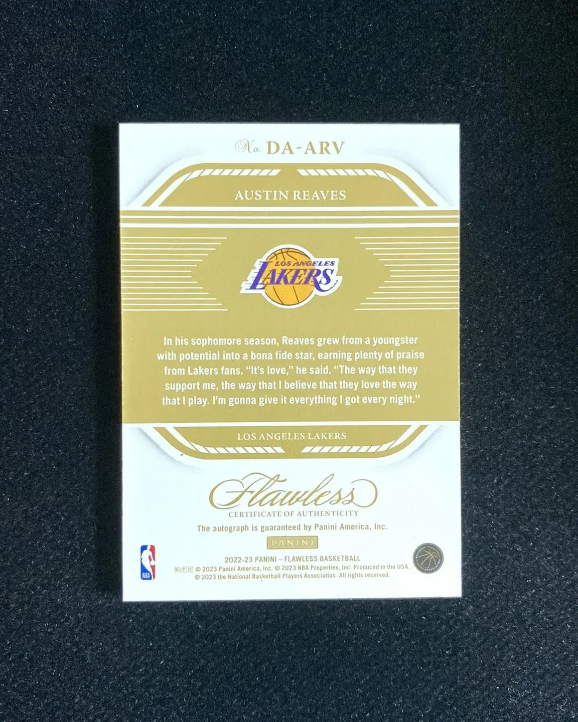 2022-23 Panini Flawless  Austin Reaves Distinguished Gold Auto 7/10 Lakers WU89 view 2