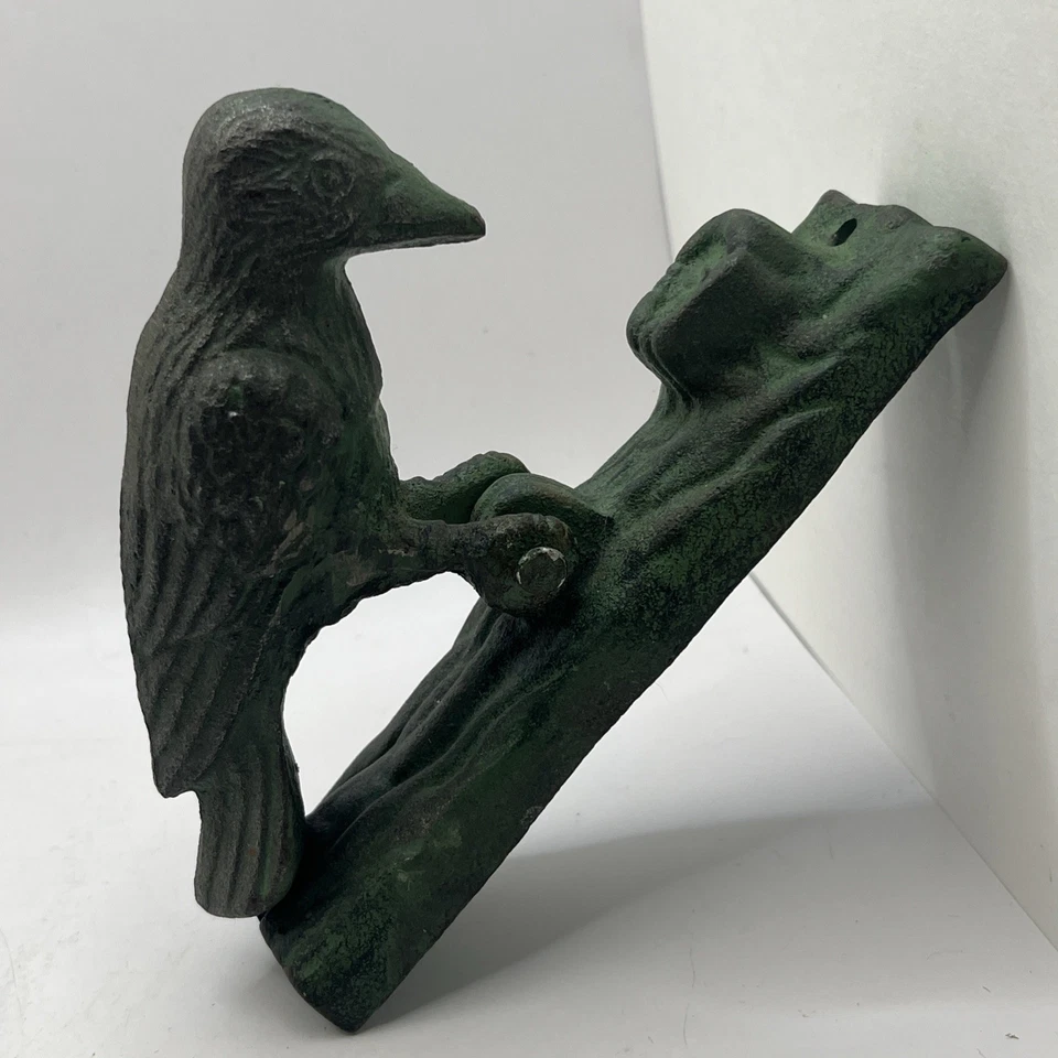 Vtg Cast Iron Sparrow Woodpecker Bird Heavy Handcrafted Green Door Knocker Hook - Image 2 of 4