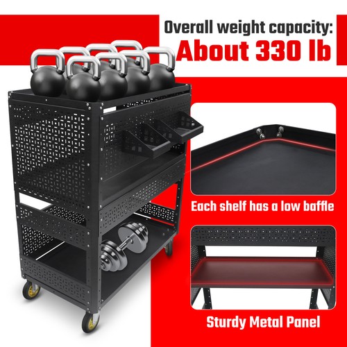 3-Tier Heavy Duty Rolling Tool Cart Steel Storage Pegboard Organizer for Garage - Picture 2 of 12
