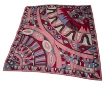 Vintage 70s Paoli Polyester Pink Scarf 26" Square Geometric MCM