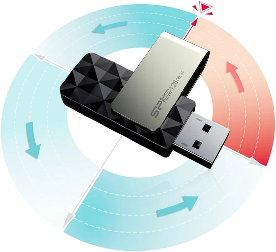 128 GB Silicon Power B30 Blaze USB3.0 Flash Drive Swivel Style, USB 3.1 Gen1 (US - Image 2 of 4