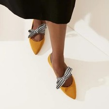Rothy s Mary Jane Flats Golden Gingham with Bow Size 5.5 Retro Preppy