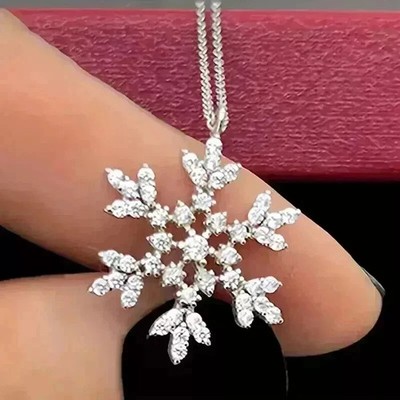1Ct Round Cut Lab-Created Diamond 14k White Gold Plated Snowflake Pendant Womens