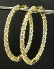 925 Sterling Silver Gold Plate Big CZ Endless Inside Out Hoop Earrings 1.75"