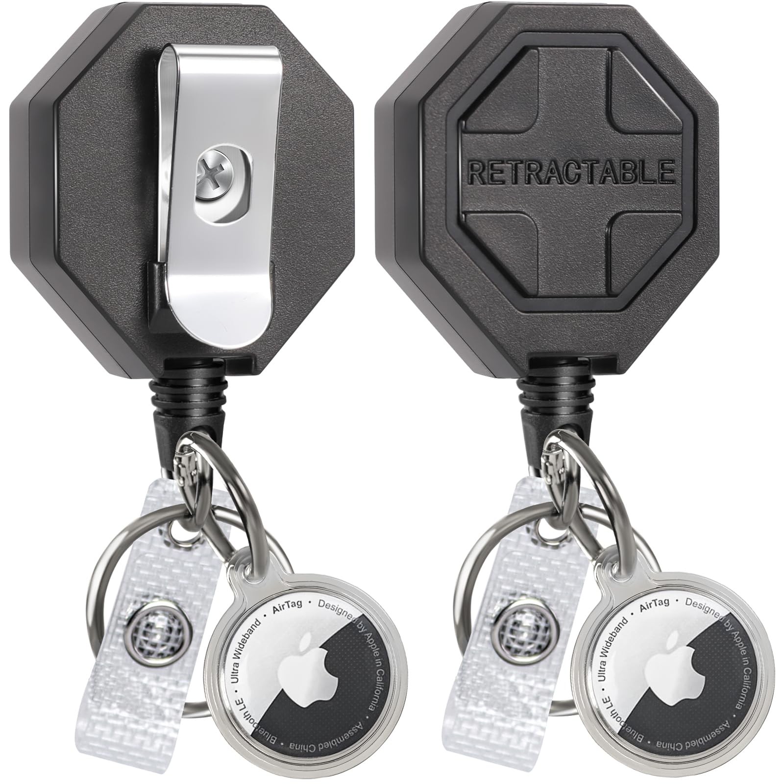 2 Pack Retractable Keychain with Detachable Airtag Holder & Heavy Duty Belt Clip
