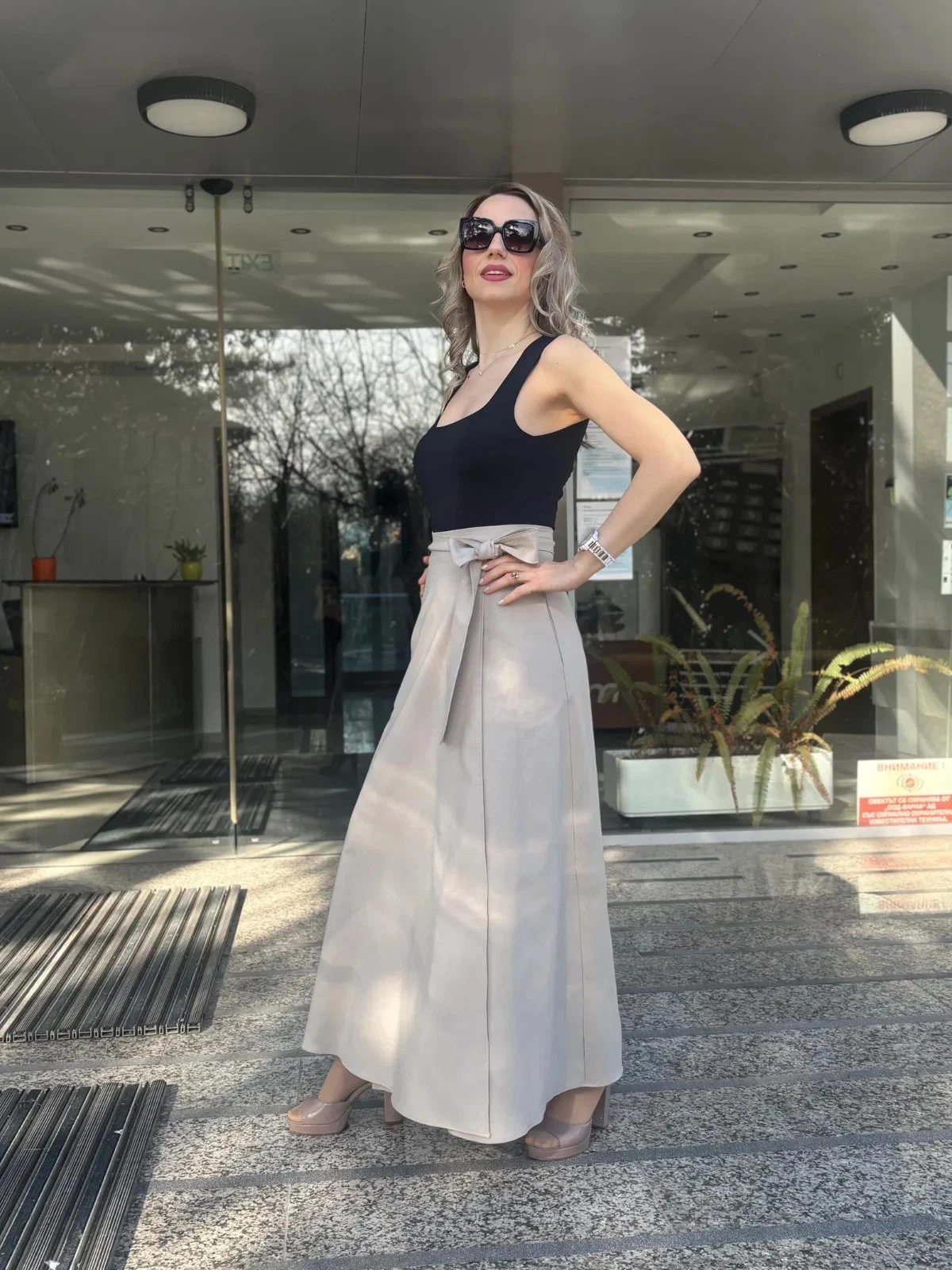 Handmade Linen Wrap Beige Pleated Skirt: Maxi Long Skirt With Adjustable Waist