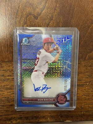Won-Bin Cho Auto /150 2022 Bowman Chrome 1st Blue HTA Mojo Refractor Autograph 