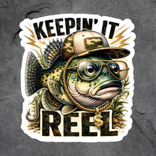 Fishing Sticker Vinyl Decal Keepin' It Reel Funny Fish Angler Fisherman Gift