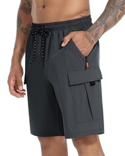 Men's Cargo Shorts Quick Dry Lightweight Stretch Hiking Large, Dark Grey