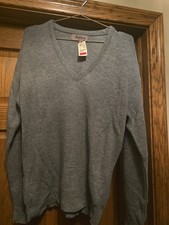 Vintage Jantzen V-Neck Pullover Sweater Men's L Gray Made in USA Acrylic NWT B2