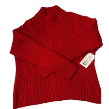 Time And Tru Red Cable Knit Sweater Mock Neck Layered Sleeves Sz L NEW WITH TAG 