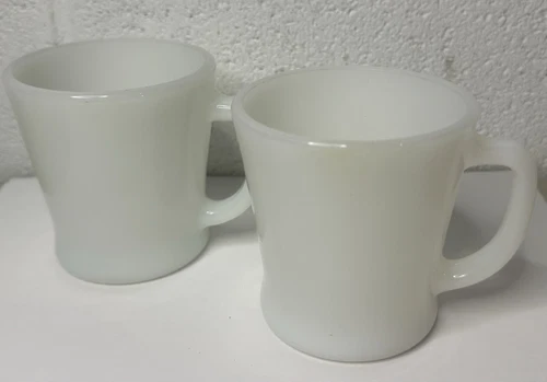 2 Vtg Fire King Anchor Hocking White Milk Glass D Handle Coffee Mugs Cups Retro