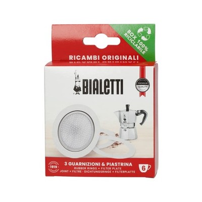 Bialetti Spare Parts, Includes 3 Gaskets and 1 Plate, 6 cups, silver