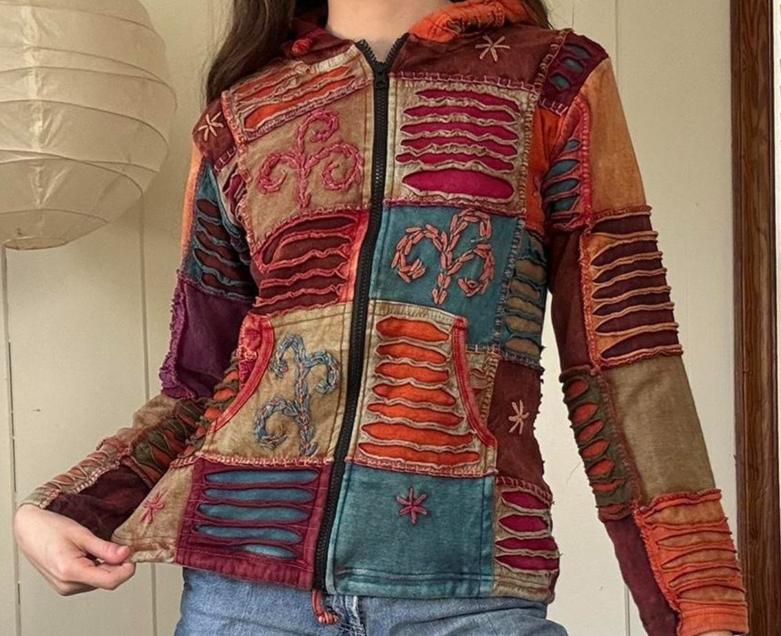HANDMADE Hippy Boho Hoodie Patchwork Jacket Razor… - image 1