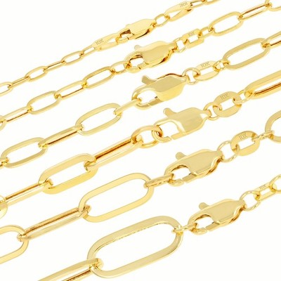 10K Gilding Gold Paperclip 2mm-7mm Chain Bracelet Necklace Mens Womens 7''-24''