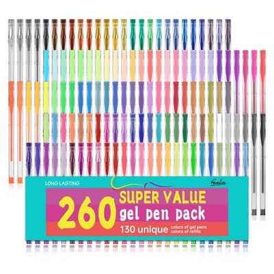 feela Gel Pens Set, 260 Pack 130 Colored Gel Pens Plus 130 Refills for Adult