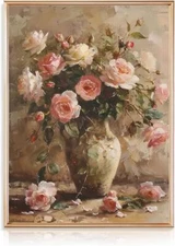 Vintage Flower Canvas Wall Art French Country Floral in Vase Prints Oil Painting