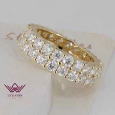 2mm Round Cut DEF Colorless Double Eternity Band VVS Moissanite Silver Ring