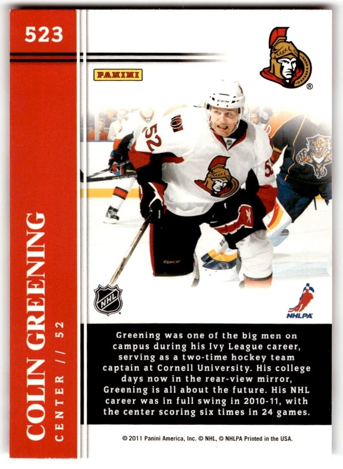 Colin Greening 2011-12 Score Rookie #523 Ottawa Senators - Image 2 of 2