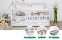 "Ticaa Kinderbett Hausbett \"Kay\" 100X200 Inkl. SchubkäSten Kiefer Weiß Neu"