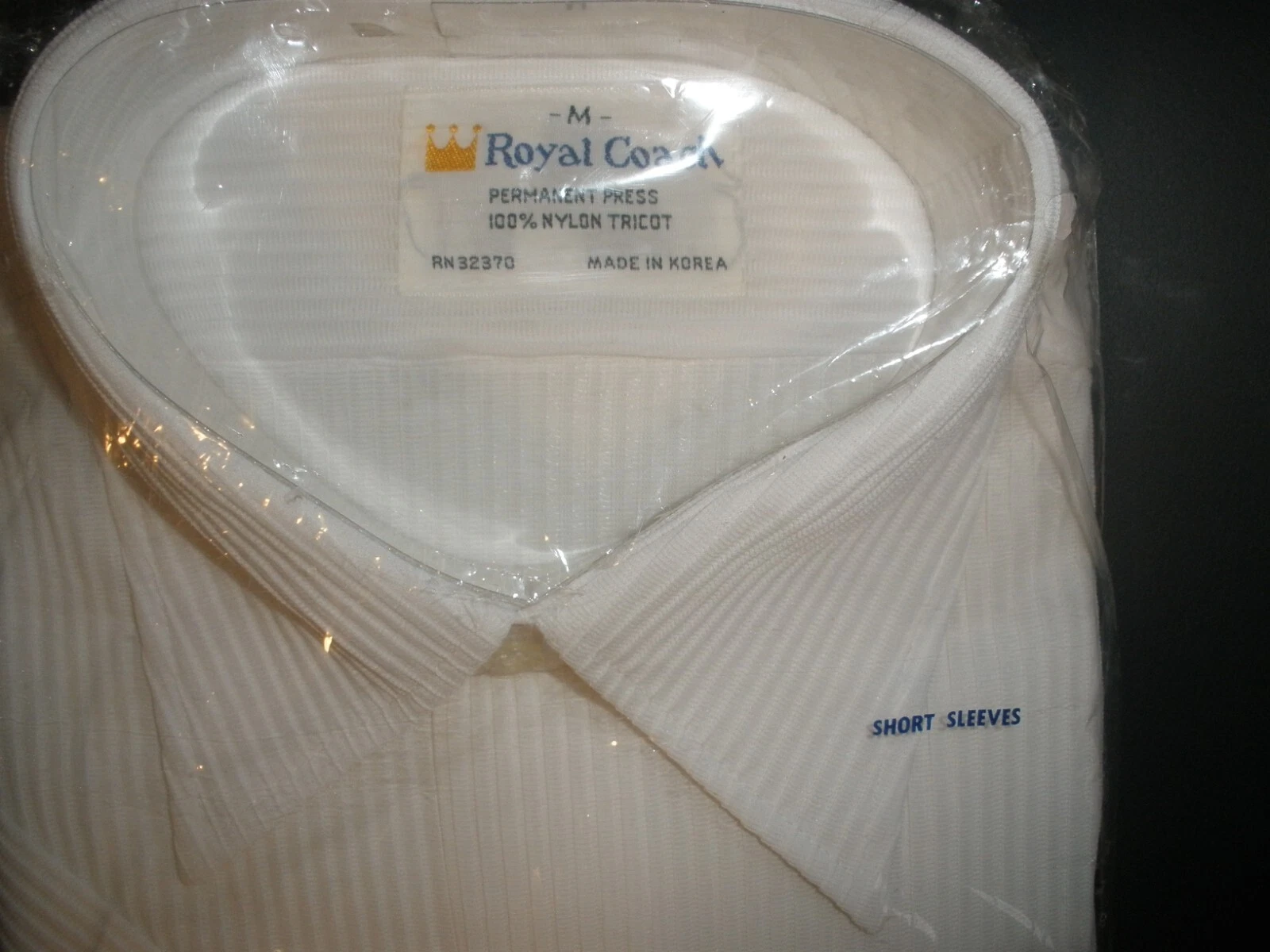 Camicia abito NOS nuova vintage uomo manica corta bianca media Royal Coach