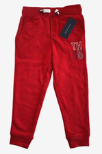 New TOMMY HILFIGER BOYS Red Cotton Blend Fleece-lined Jogger Pants 4