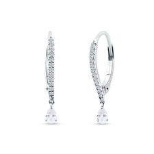 Round Pear Teardrop Dangle Hoop Leverback Earrings CZ 925 Sterling Silver 22mm