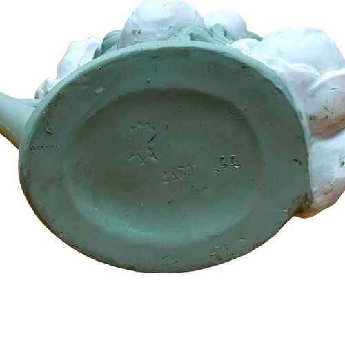 Antique Schafer Vater Jasperware Watering Can Spill Vase Green with White Roses - Picture 8 of 10