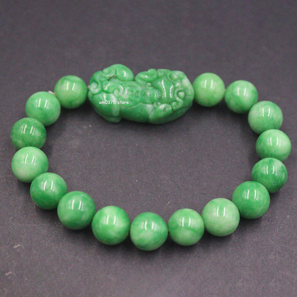 Chinese Green Jade Bead Bracelets Women Men 10mm Bead Pixiu