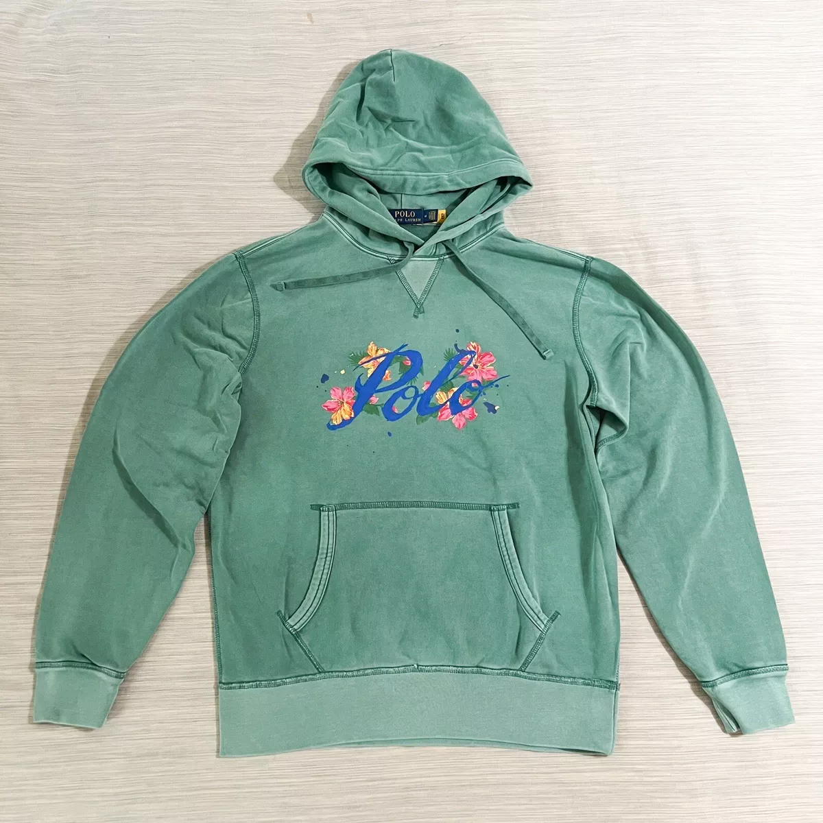 Polo Ralph Lauren TEAL PAINTED FLORAL SCRIPT LOGO Hoodie