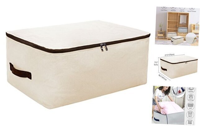 Large Canvas Soft Bedding, Garment Storage Organizer Bag for Wardrobe, Beige