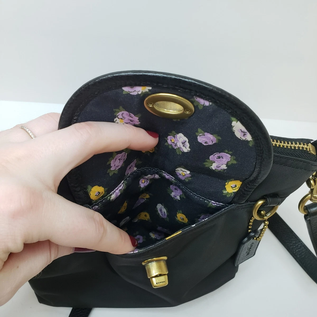Cargo crossbody with vintage rose print interior Clearance