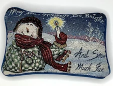 Christmas Snowman Tapestry Pillow May Your Holidays Be Bright Fun  12" Winter