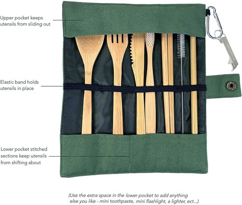 9 PC Bamboo Cutlery Set with Travel Case - Reusable Organic Bamboo - Picture 5 of 6