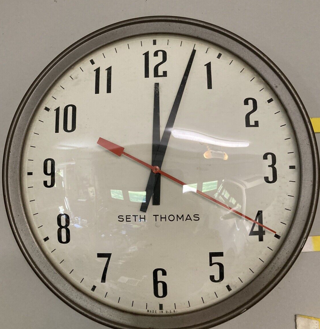 Vintage Seth Thomas Electric Office Wall Clock 14” Bevel Glass eBay
