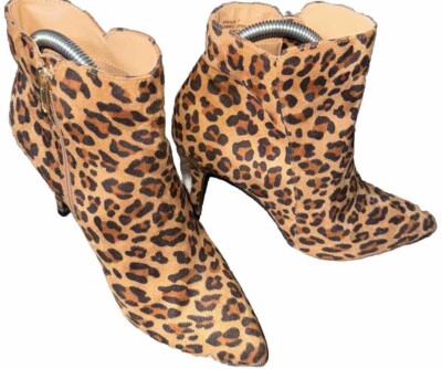 Zigisoho Ankle Booties Faux Suede Savida Leopard Zipper Women s Sz 7