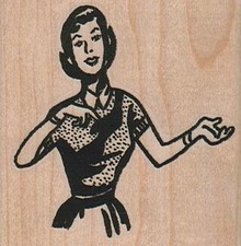 Lady With Hand Out 2 1/4 x 2 1/4" Rubber Stamp, People Stamp, Lady Stamp