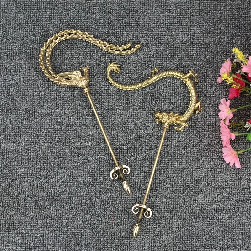 copper Copper Pet Bird Cage Hanging Hook Hanger Chinese Dragon phoenix Supplies