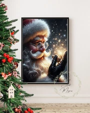 Santa Claus Christmas Holiday Face profile wall Art Matte poster painting print